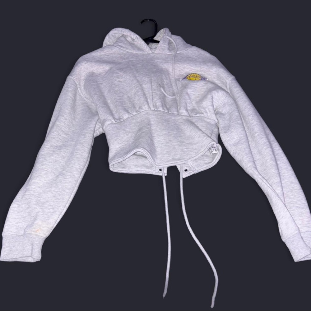 Gray Cropped Hoodie with Drawstring
